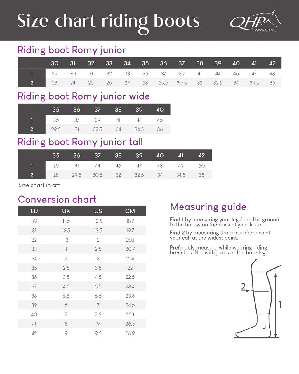 Botas de equitación QHP infantiles Romy Junior tall