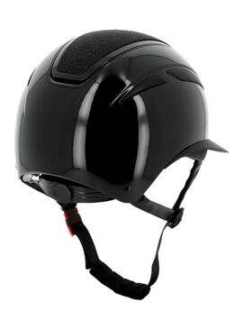 Casco Equithème “Agris” Visera Ancha Negro Brillante Celeste