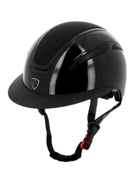 Casco Equithème “Agris” Visera Ancha Negro Brillante Celeste