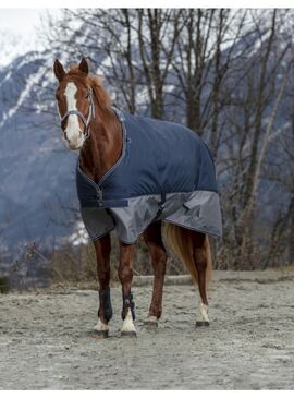 Manta de exterior impermeable Equithème 300 gr "Tyrex 600D" Marino/Gris