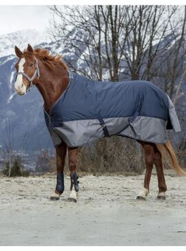 Manta de exterior impermeable Equithème 300 gr "Tyrex 600D" Marino/Gris