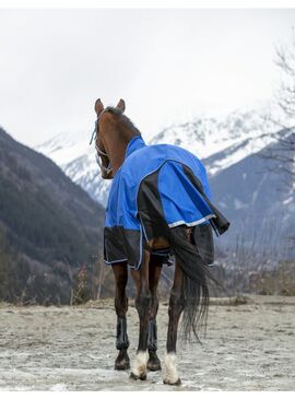 Manta de exterior impermeable Equithème 0 gr Tyrex 1200 D "Aisance" Azul/Negro