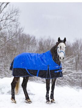 Manta de exterior impermeable Equithème 150 gr Tyrex 1200D "Aisance" Azul/Negro