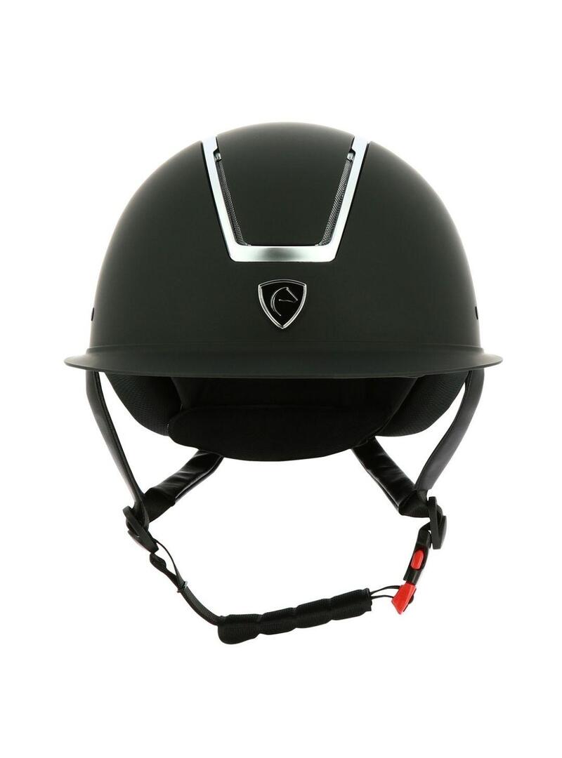 Casco EQUITHEME 'Glint Mat' Negro/Ribete Plateado Brillante