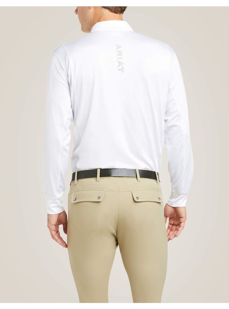 Polo Concurso Ariat Tek Hombre Manga Larga Blanco
