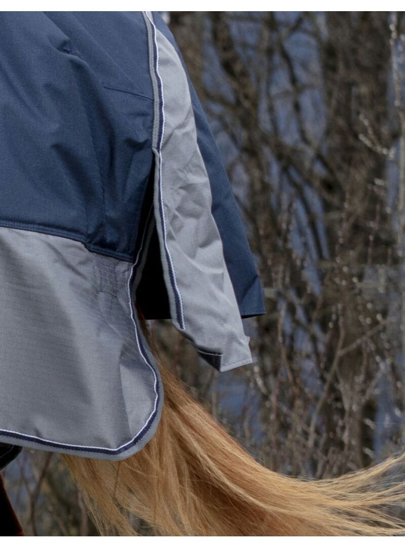 Manta de exterior impermeable Equithème 0 gr "Tyrex 600D" Cuello alto Marino/Gris