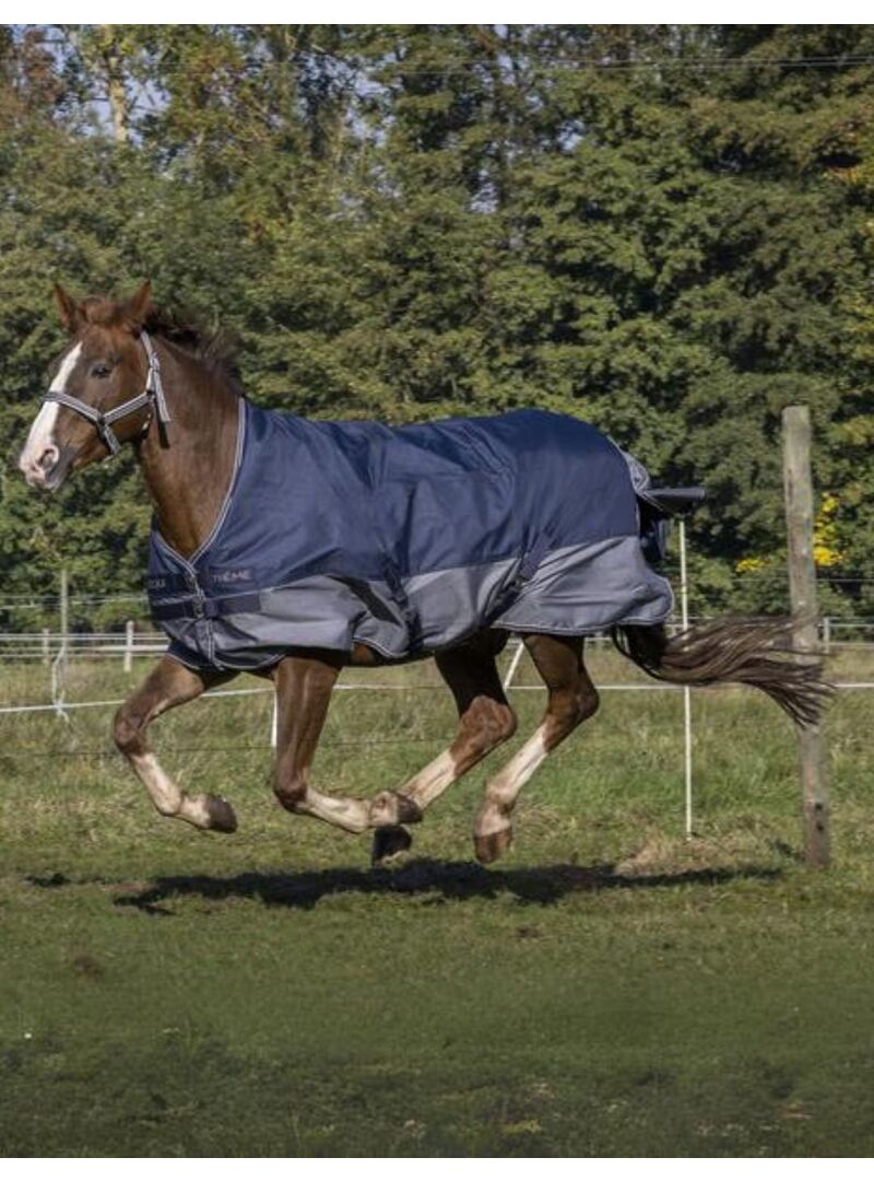 Manta de exterior impermeable Equithème 300 gr "Tyrex 600D" Cuello alto Marino/Gris