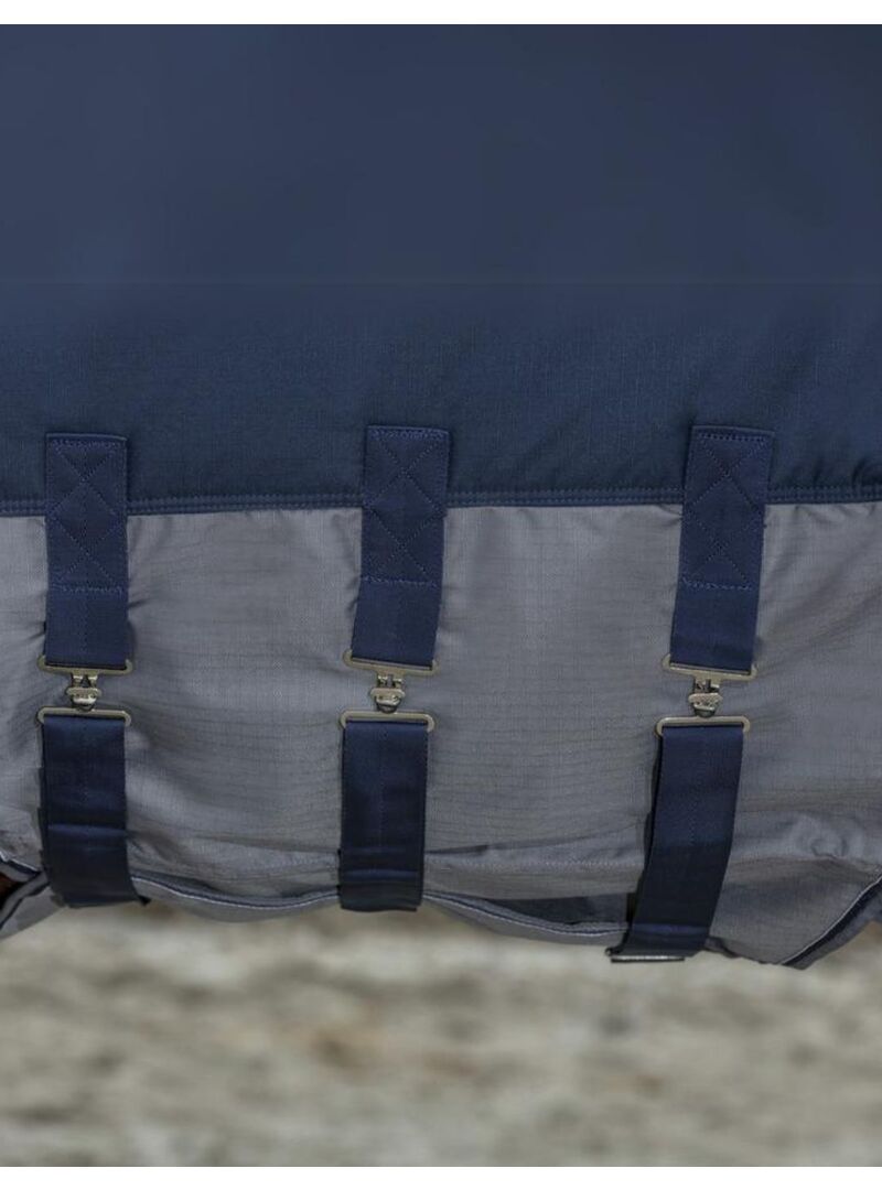 Manta de exterior impermeable Equithème 0 gr "Tyrex 600 D" Belly Belt Marino/Gris