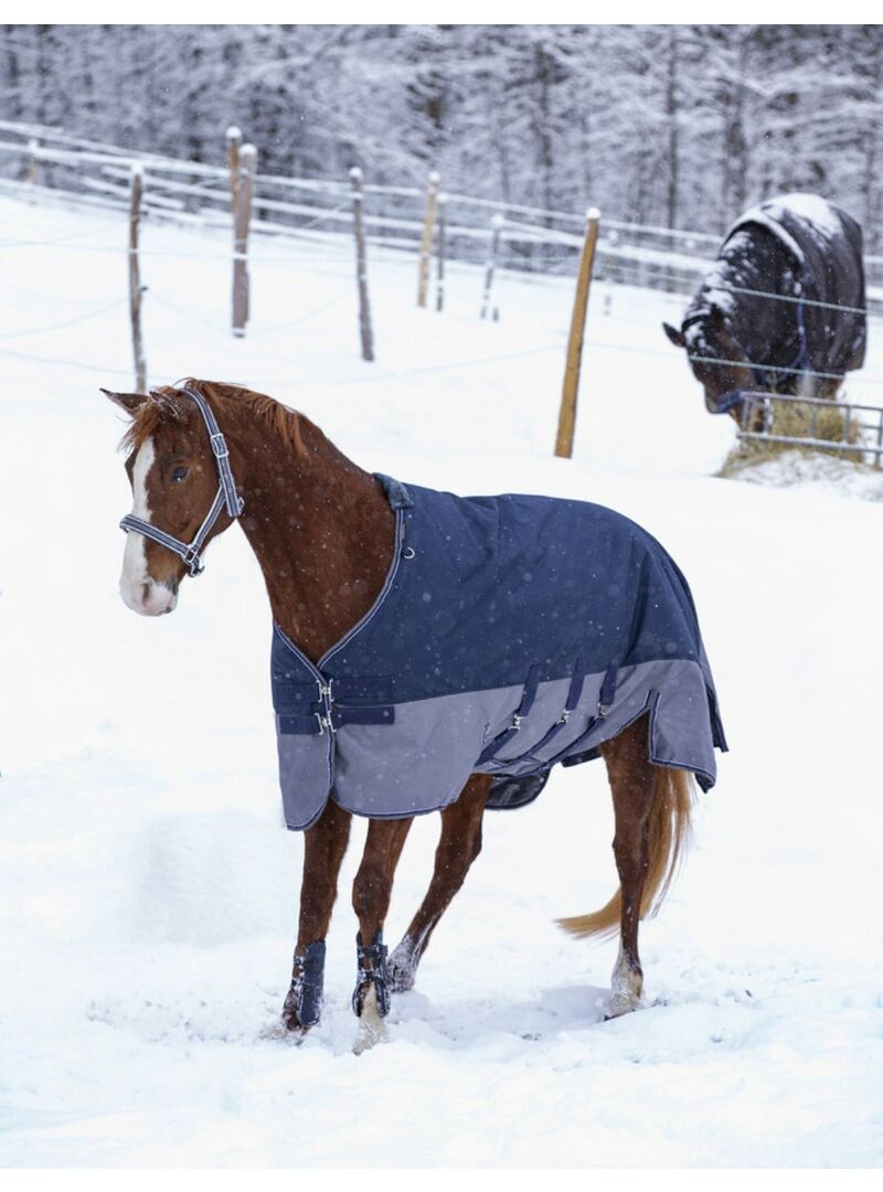 Manta de exterior impermeable Equithème 0 gr "Tyrex 600 D" Belly Belt Marino/Gris