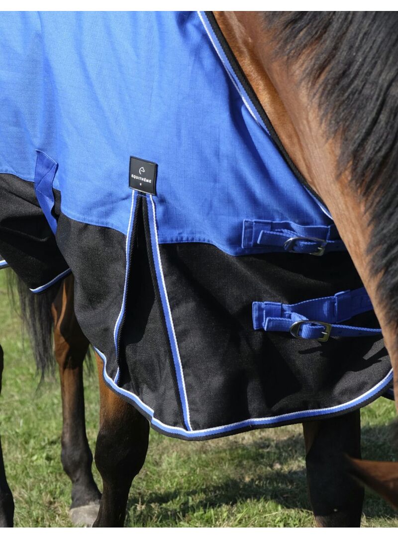 Manta de exterior impermeable Equithème 50 gr Tyrex 1200 D "Aisance" Azul/Negro