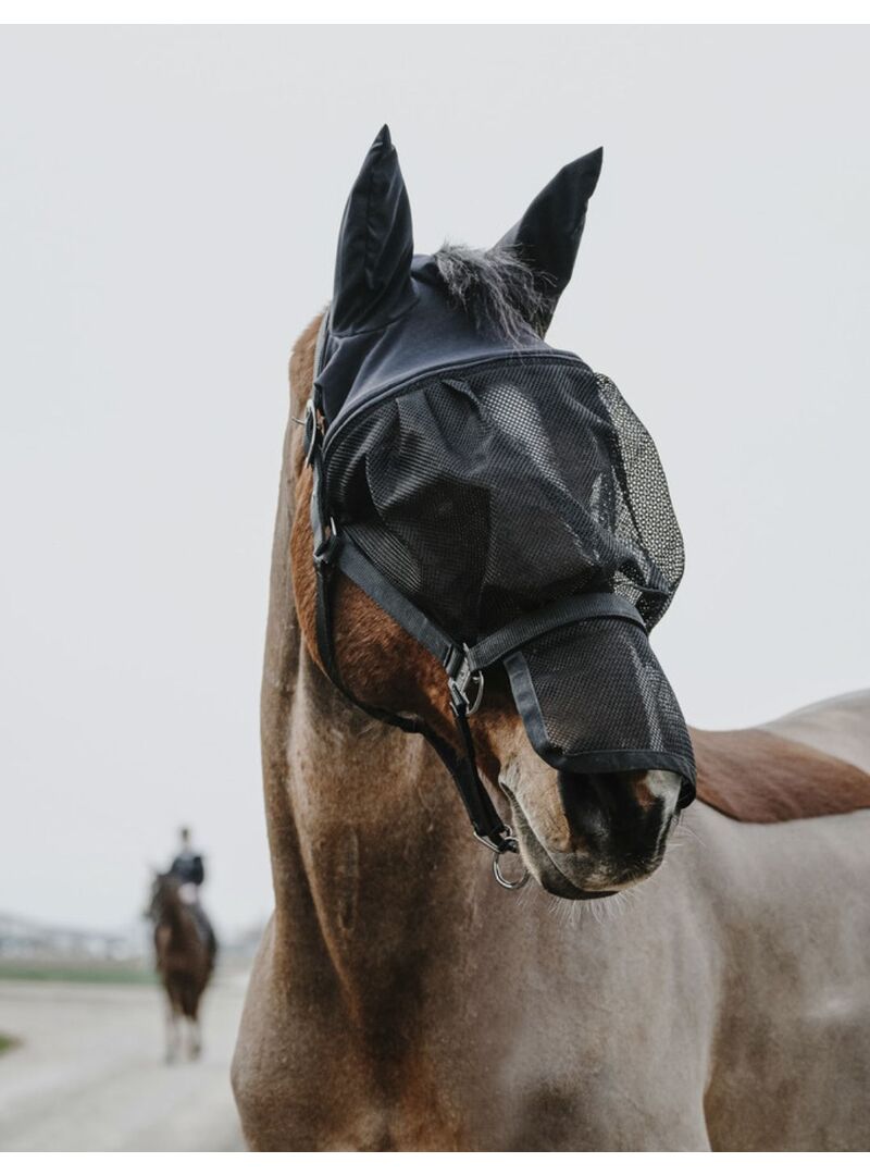 Cabezada de Cuadra + Máscara antimoscas Equithème Negro