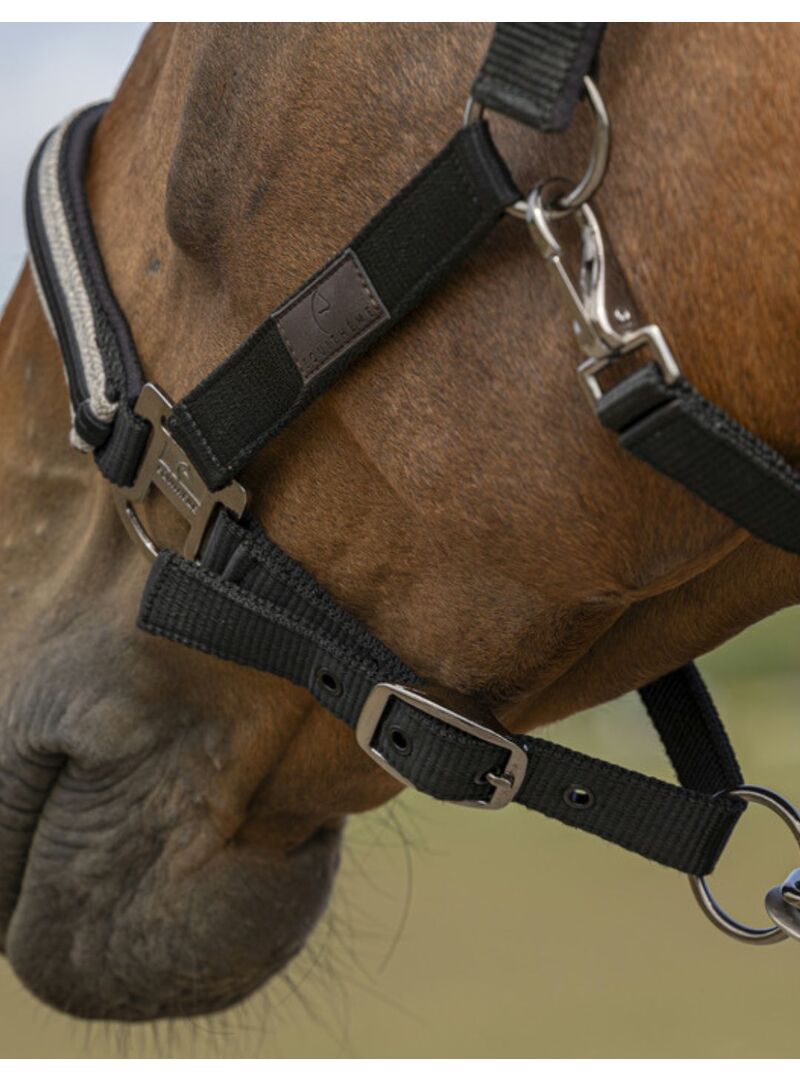 Cabezada de cuadra Equithème "Nylon Chevron" Negro