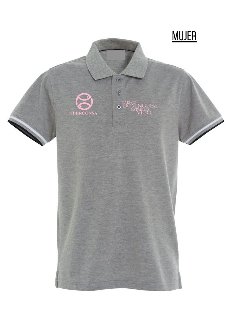 Polo Mujer ESTABLOS VIGO Gris-Logo Rosa