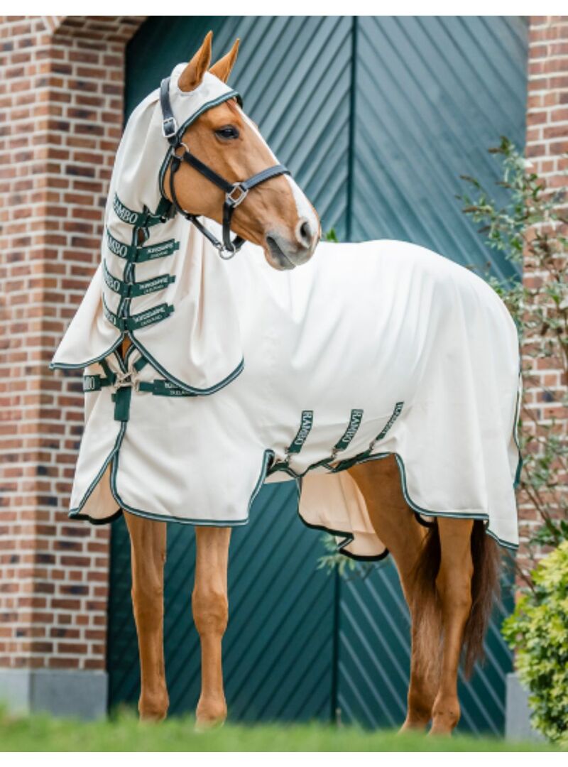 Manta Rambo Hoody Antimoscas con Cubrecuello Beige Claro/Verde