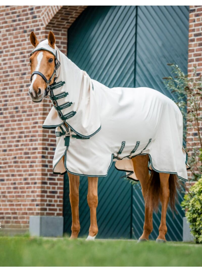 Manta Rambo Hoody Antimoscas con Cubrecuello Beige Claro/Verde